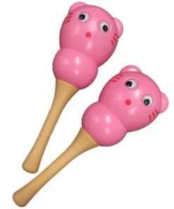 Crescendo Music Pink Bear Maracas With Handles Percussion