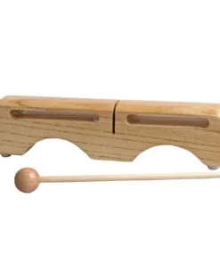 Crescendo Music Percussion Mano Double Wood Tone Block 9 1/2 Inch With Beater