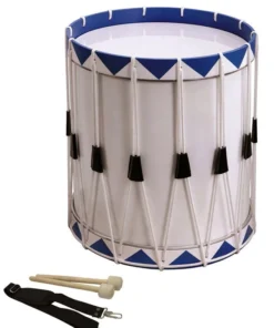 Opus Percussion Samba Drum In White & Blue With Carry Strap & Beaters (40cm X 49cm)