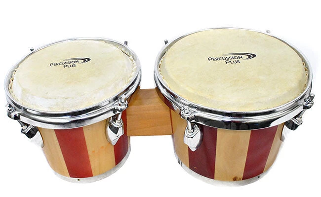 Percussion Plus 6 & 7" Wooden Bongos In 2-Tone Gloss Natural Lacquer Finish 3 Percussion Plus 6 & 7" Wooden Bongos In 2-Tone Gloss Natural Lacquer Finish