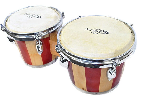 Percussion Plus 6 & 7" Wooden Bongos In 2-Tone Gloss Natural Lacquer Finish 4 Percussion Plus 6 & 7" Wooden Bongos In 2-Tone Gloss Natural Lacquer Finish