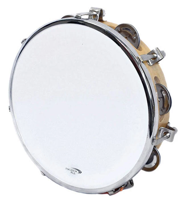 Percussion Plus 10" Wooden Tuneable Tambourine With 8-Single Rows Of Jingles 3 Percussion Plus 10" Wooden Tuneable Tambourine With 8-Single Rows Of Jingles