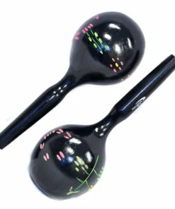 Percussion Plus Large Wooden Maracas In Black & Patterned Finish
