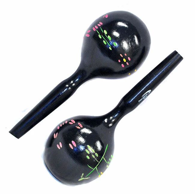 Percussion Plus Large Wooden Maracas In Black & Patterned Finish 3 Percussion Plus Large Wooden Maracas In Black & Patterned Finish