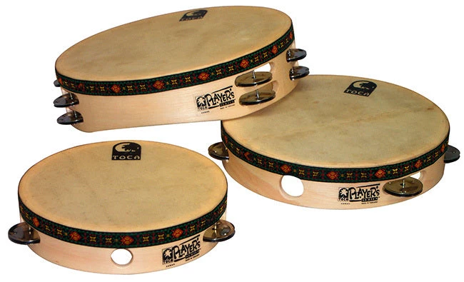 Toca Players SeriesWooden 10" Tambourine With Head & Double Row Of Jingles 5 Toca Players SeriesWooden 10" Tambourine With Head & Double Row Of Jingles